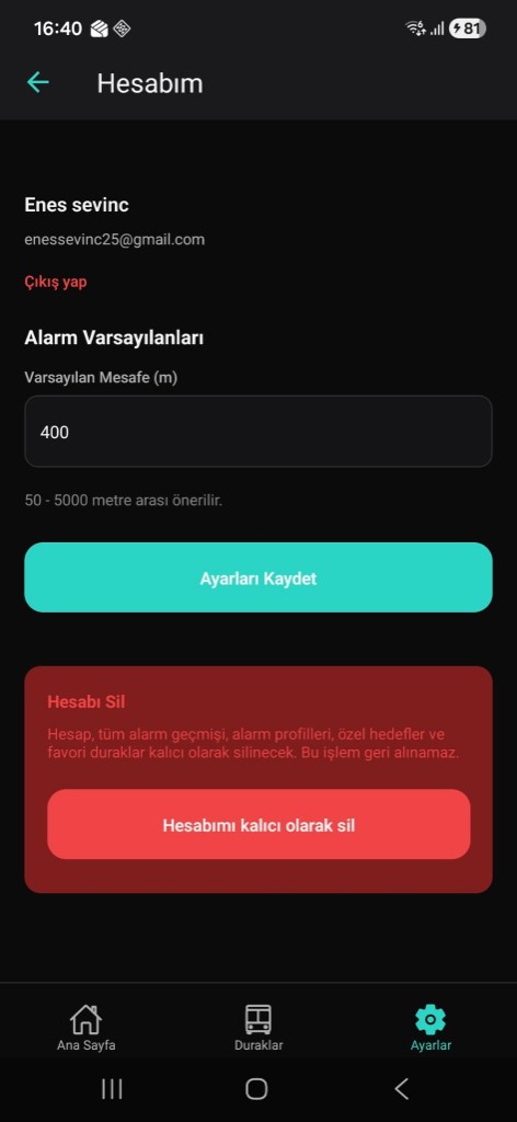 Hesabım ekranı - Hesabı Sil bölümü