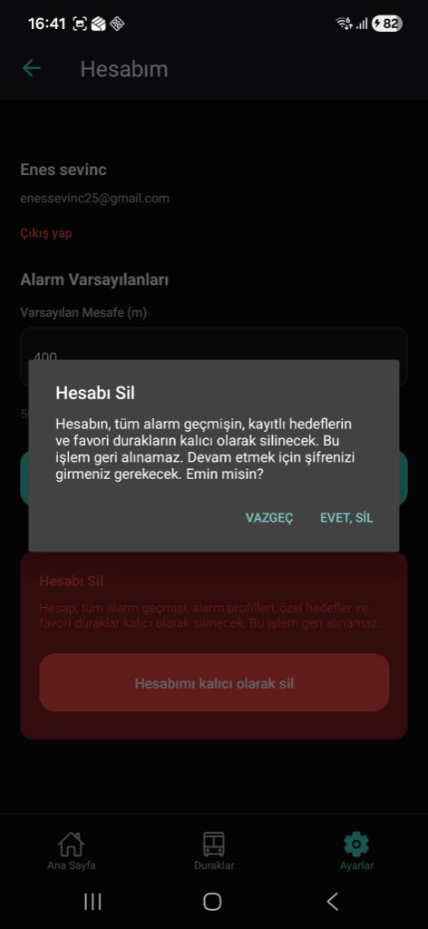 Hesabı Sil onay penceresi